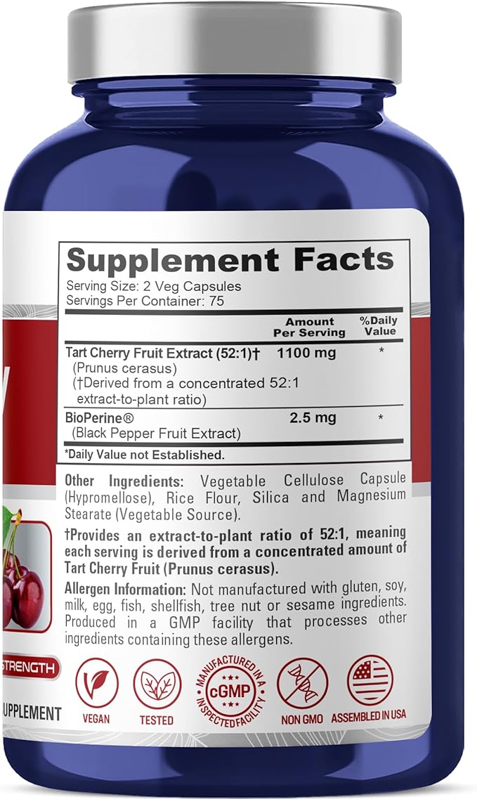 NusaPure Tart Cherry Capsules 1100 mg 150 Veg Capsules (Non-GMO Vegan)