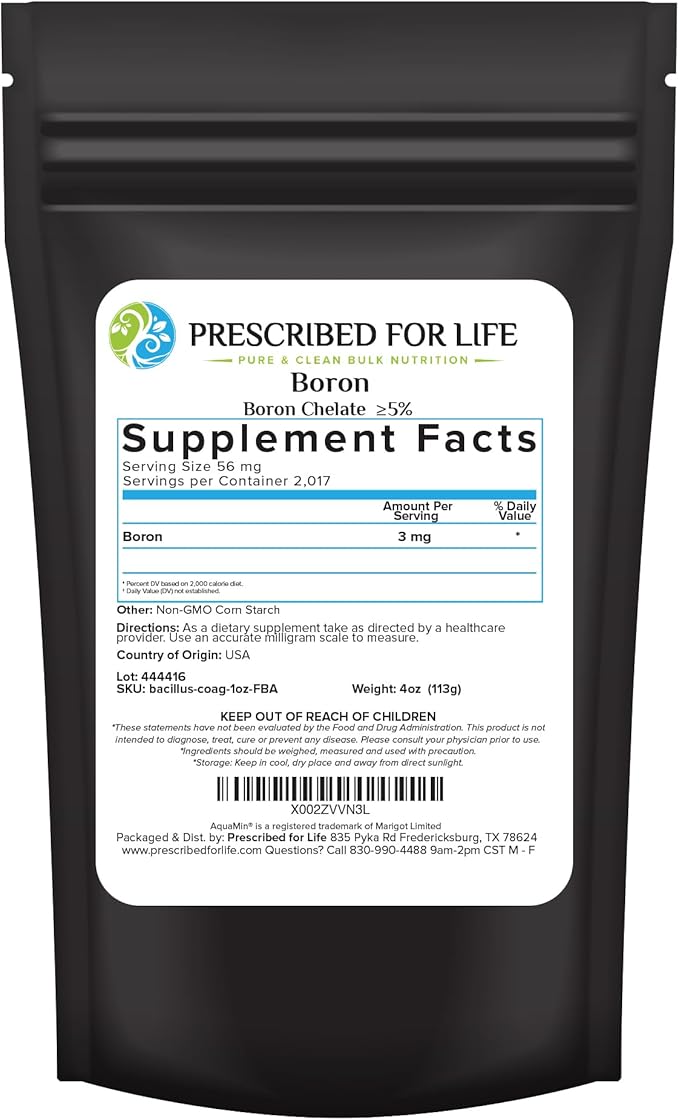 Prescribed For Life Boron Chelate 5% Powder Natural Boron Supplement for Men and Women Gluten Free Vegan Non GMO (113g)