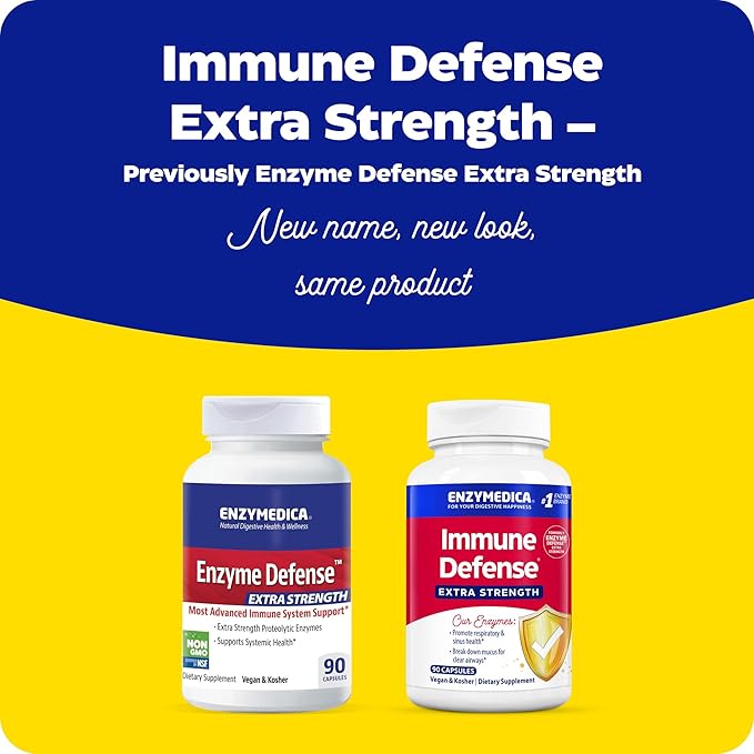 Enzymedica Immune Defense Extra Strength Proteolytic Enzymes for 2X Immune &amp Respiratory Support 90 Count