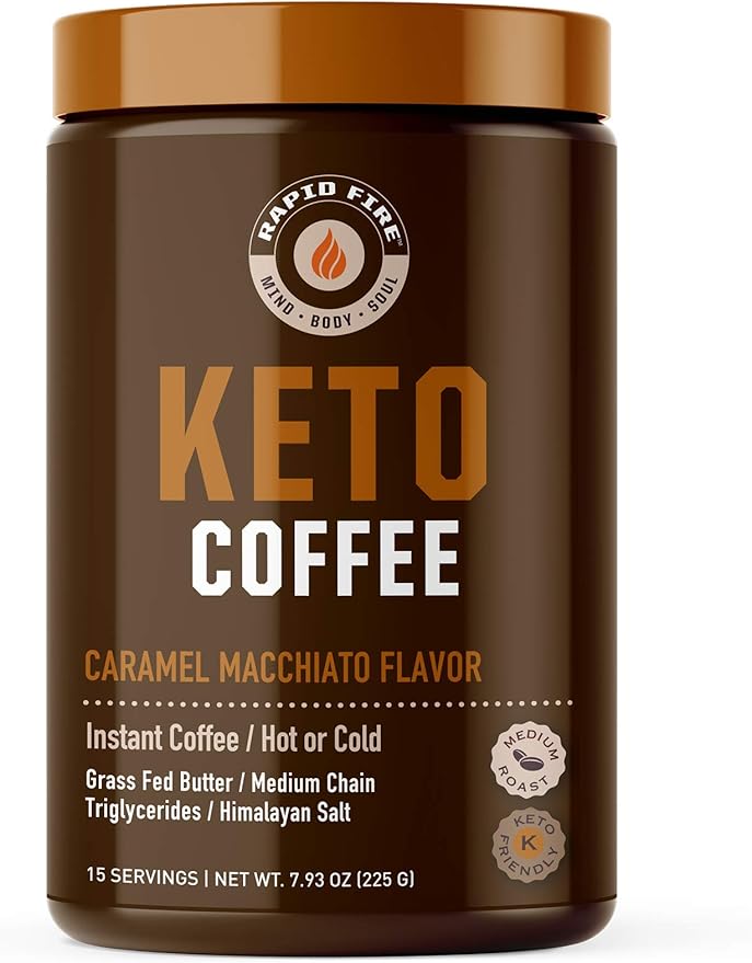 Rapid Fire Ketogenic Caramel Macchiato Keto Coffee Mix &amp Pods Supports Energy &amp Metabolism Weight Loss Diet 15 Servings 7.93oz &amp 16 Count K Cups