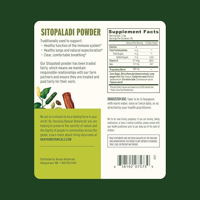 Banyan Botanicals Sitopaladi Powder – Organic Immune Support Supplement – Ayurvedic Formula for Healthy Lungs and Respiration* – 3 oz. – Sustainably Sourced Non-GMO Vegan
