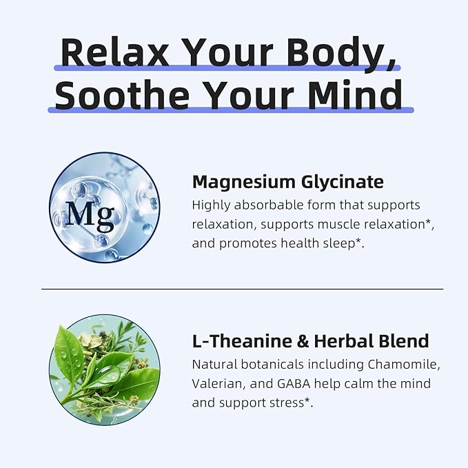 iMATCHME (2 Pack) Magnesium Glycinate 850mg Capsules with L-Theanine Chamomile &amp GABA for Sleep Calmness Muscle Bone Health &amp Immune Support Magnesium for Women and Men Vegan High-Absor