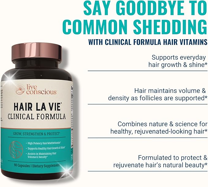 Hair La Vie Live Conscious Clinical Formula Hair Growth Vitamins for Women and Men w/Biotin Collagen &amp Saw Palmetto (Pack of 1)