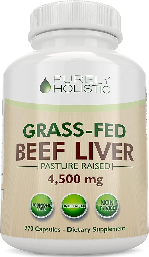 Grass Fed Beef Liver Capsules 4500mg - 270 Capsules 750mg Each - Grassfed Desiccated Liver Supplement - Pasture Raised in Argentina Non GMO Hormone Free Source of Heme Iron CoQ10 Vitamins A &amp B12