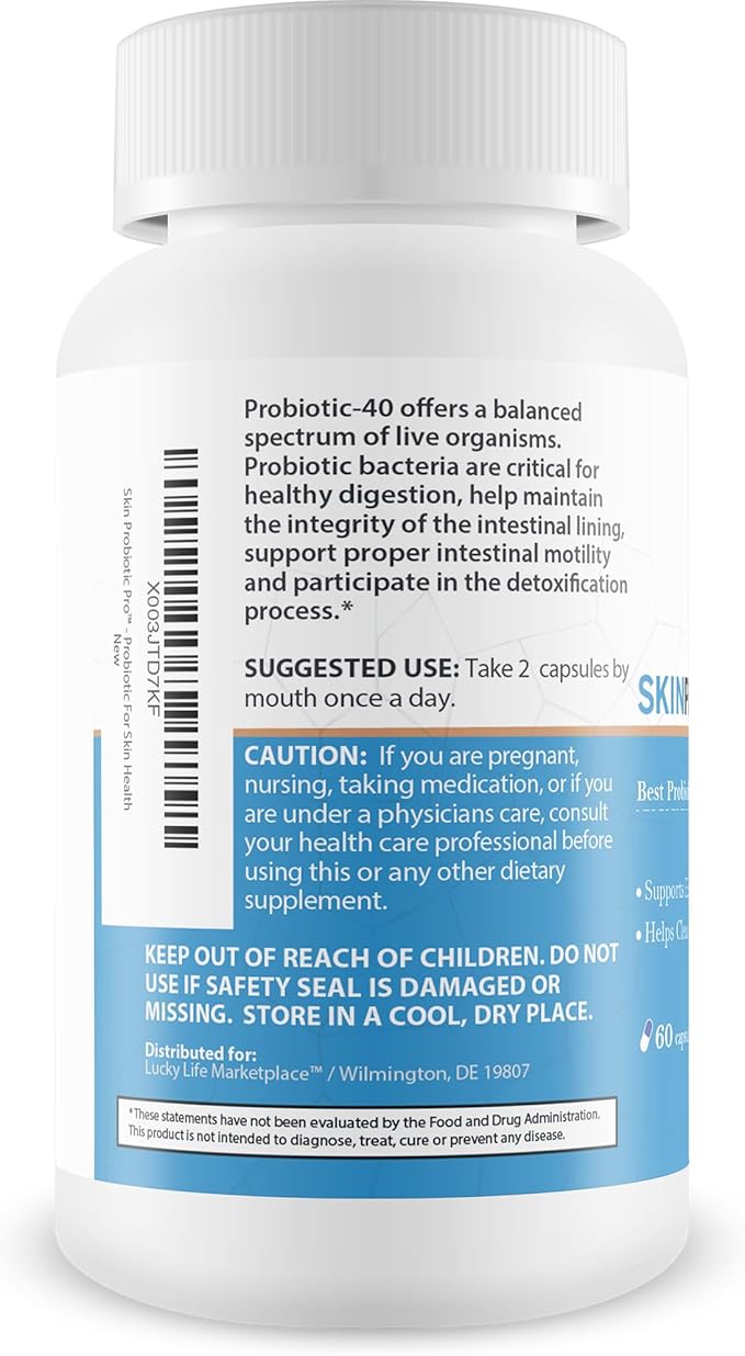 Skin Probiotic Pro - Support Healthy Skin from the Inside Out with a Probiotic Skin Health Support - Help Support Decreased Blemishes Pimples Redness - Probiotics for Hydrated &amp Healthy Looking