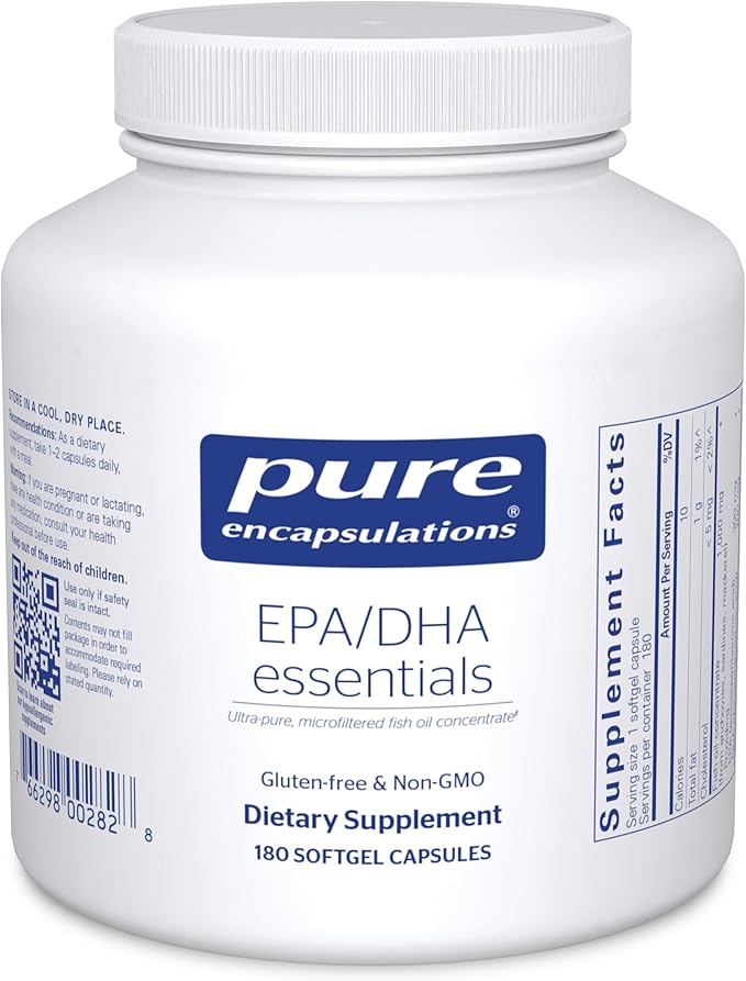 Pure Encapsulations EPA/DHA Essentials - Fish Oil Concentrate Supplement to Support Cardiovascular Health - Premium EPA &amp DHA Supplement with Omega 3 - 180 Softgel Capsules