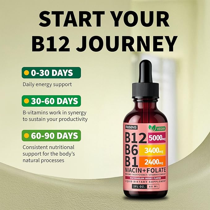 (2 Pack) Vitamin B12 and B6 Liquid Drops B12 Sublingual Vitamin B Complex - B 12 Vitamin 5000mcg - B12 Methylcobalamin for Energy Brain Heart Support with 27200 mcg Watermelon Berry 80 Servings