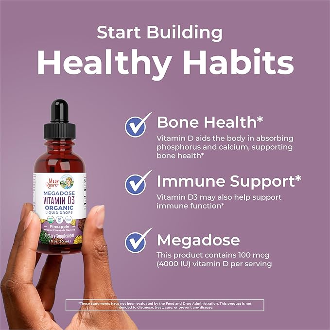 MARYRUTH'S Vitamin D3 Liquid Drops | Megadose 4000 IU | USDA Organic Liquid Vitamin D Spray for Adults &amp Kids | Immune Support &amp Bone Health | Vegan | Gluten Free | Non-GMO | 30 Servings