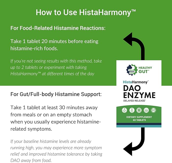 Healthy Gut HistaHarmony | Delayed Release DAO Enzyme Supplement | 30000 HDU Diamine Oxidase Histamine Blocker | 60 Servings
