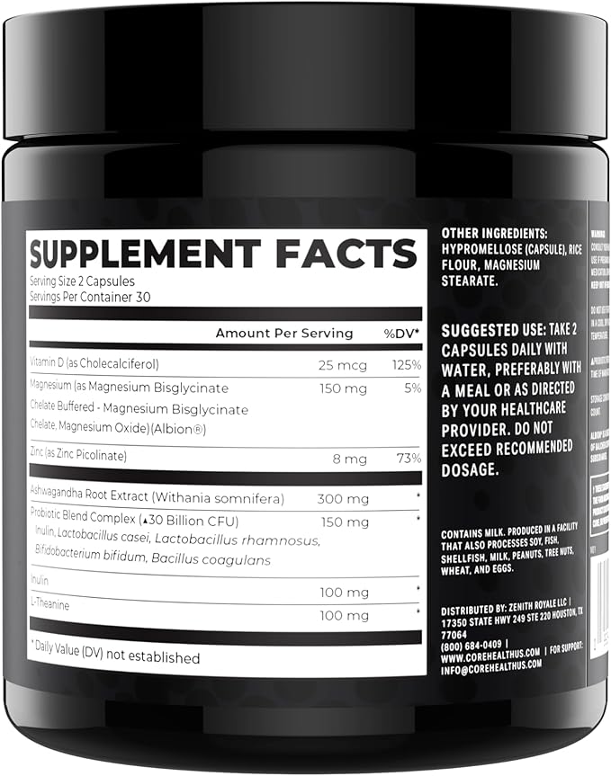 Gut-Brain Synergy Probiotic &amp Nootropic – 30Billion CFU Psychobiotic + Prebiotic with Ashwagandha L-Theanine &amp Zinc for Gut Health Mood Support Stress Relief Bloating Relief &amp Brain Fo