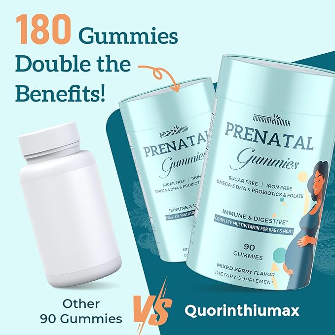 Prenatal Gummies Sugar Free 90 Count - Organics Prenatal Vitamins for Women with Folate DHA &amp Probiotics - Iron Free Prenatal Vitamin Gummies for Immune &amp Digestive - 1 Bottle