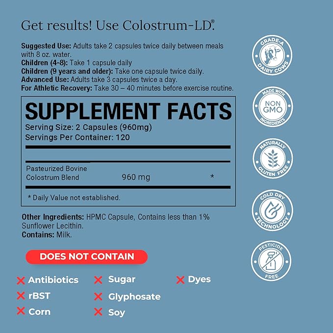 Colostrum-LD Capsules Colostrum with Liposomal Delivery - High Absorption - 240 Capsules