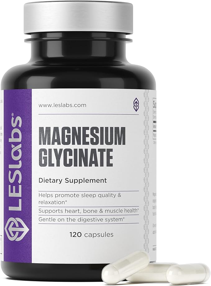 LES Labs Magnesium Glycinate – Supports Restful Sleep Heart Health Stress Relief Metabolism Nerve &amp Muscle Function Gentle on the Digestive System – Non-GMO Supplement – 120 Capsules