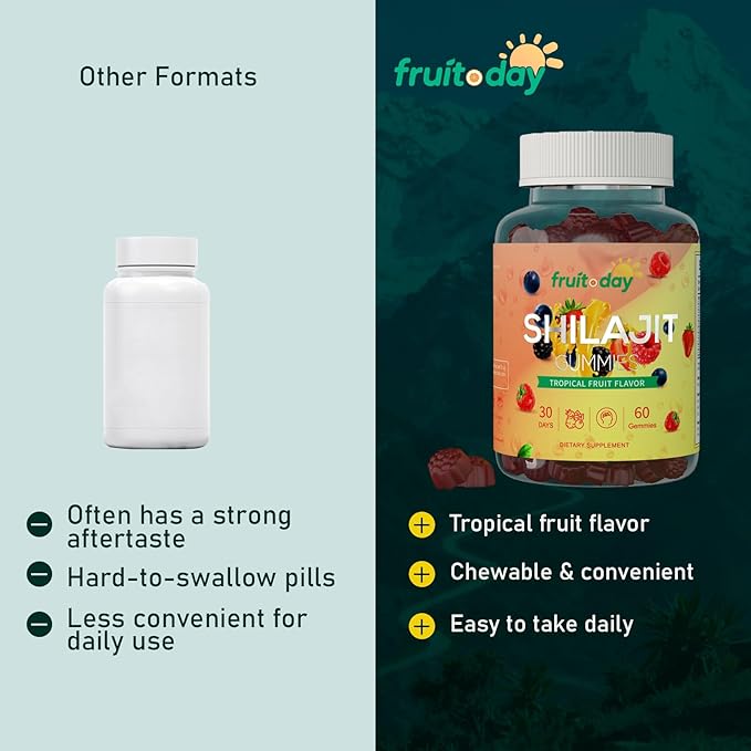 Himalayan Shilajit Gummies 600mg per Serving Daily Energy &amp Vitality Support Tropical Fruit Flavor 60 Count