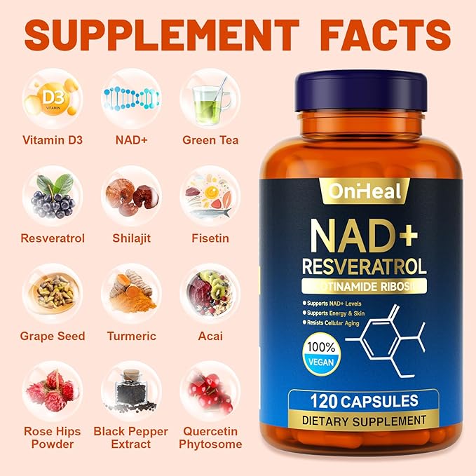 resveratrol Supplement for Energy &amp Skin - Anti-Aging Booster with resveratrol - Supports Cellular Health &amp Focus - 120 Capsules