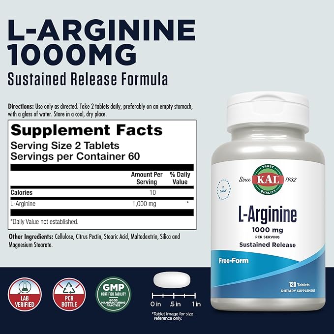 KAL 1000 Mg L-arginine Tablets 120 Count