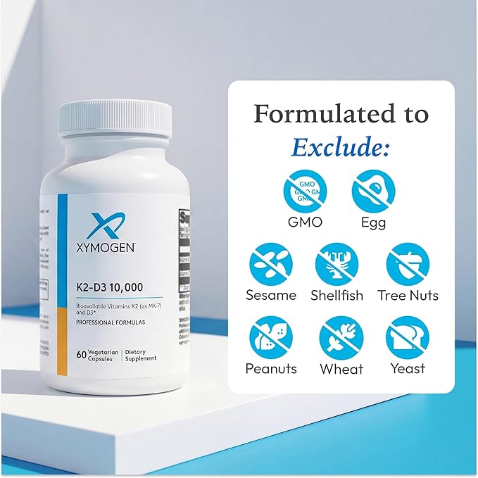 XYMOGEN K2-D3 10000 - Vitamin D3 K2 Supplement for Immune Bone &amp Cardiovascular Support* - Non-GMO Gluten-Free Vegetarian - 60 Capsules