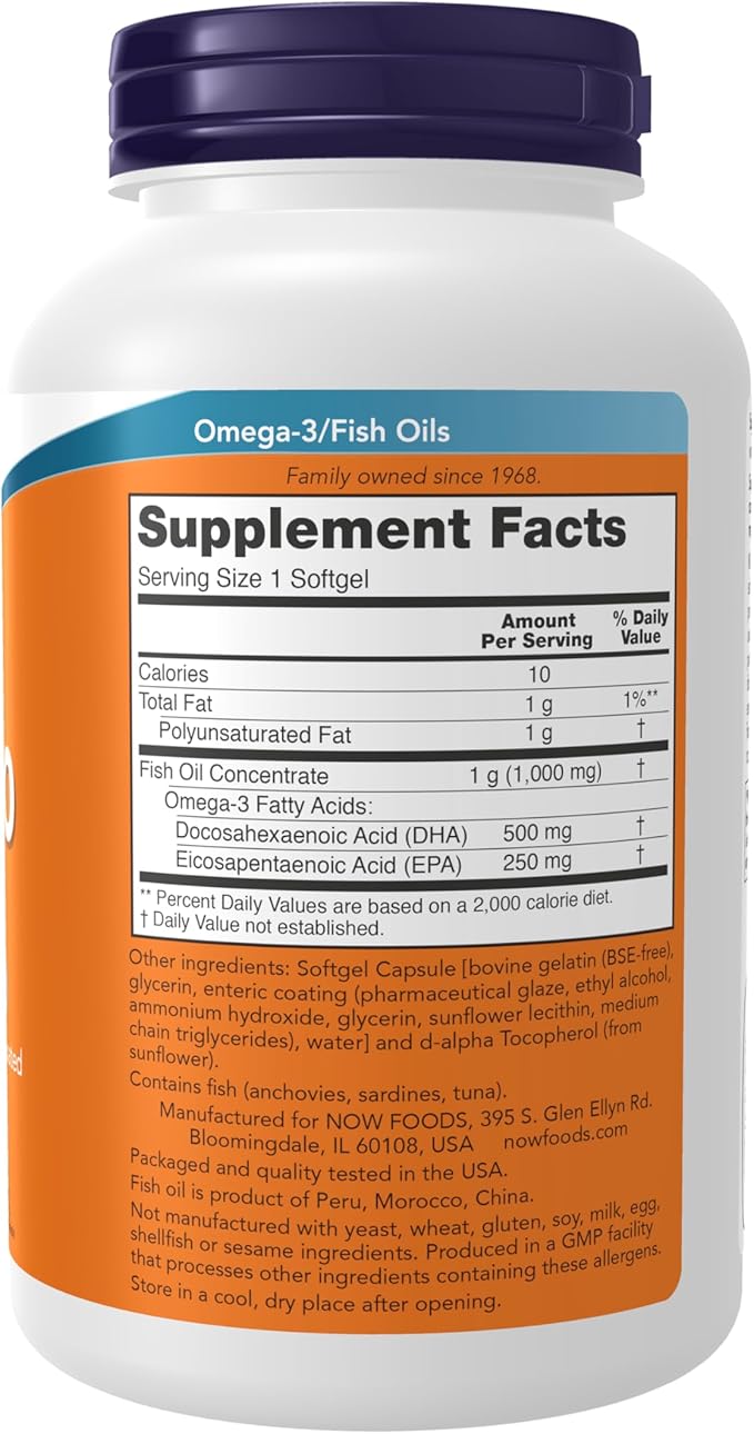 NOW Foods Supplements DHA-500 with 250 EPA Molecularly Distilled Supports Brain Health* 180 Softgels