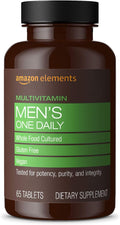 Amazon Elements Men's One Daily Multivitamin 62% Whole Food Cultured Vegan 21 Vitamins and Minerals 65 Tablets 2 Month Supply (Packaging may vary)