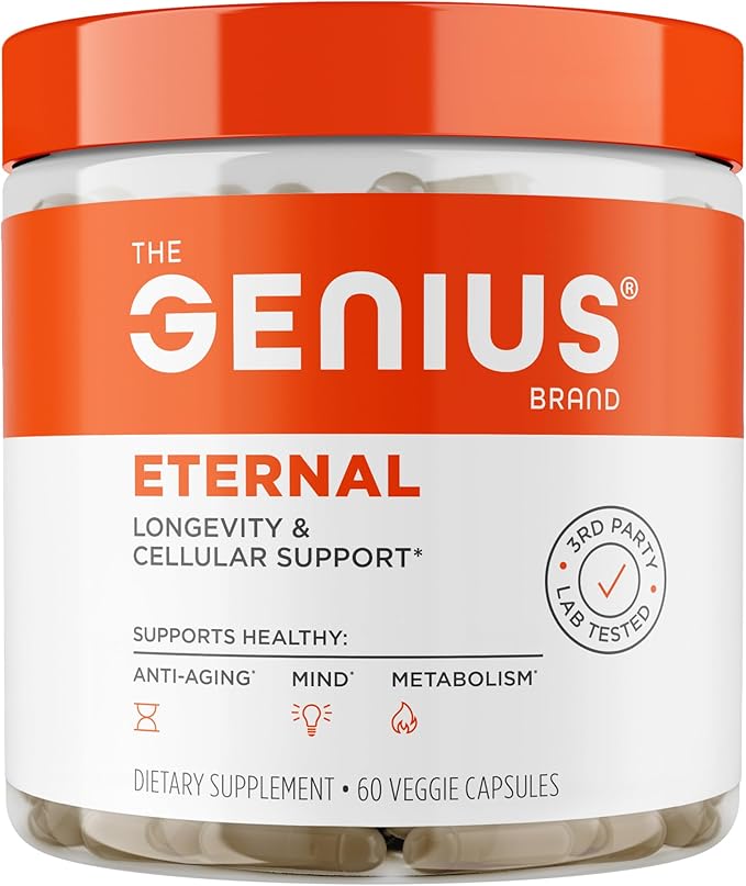 The Genius Brand Genius Eternal - Cellular Repair Supplement for Daily Clarity - Supports Brain Health Endurance Energy Focus Memory &amp Vitality - Non-GMO - 60 Veggie Capsules