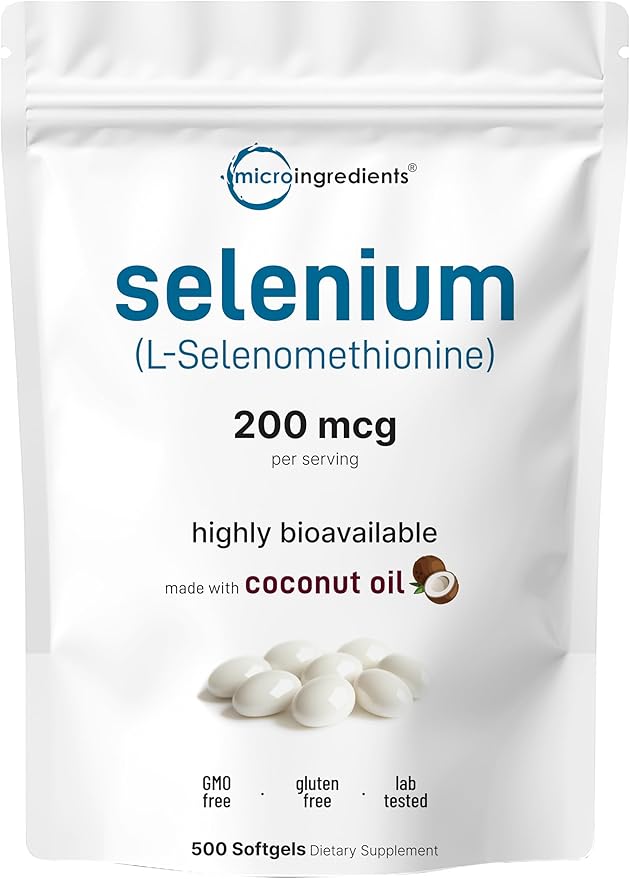 Micro Ingredients Selenium Supplements for Women &amp Men 200mcg 500 Softgels with Coconut Oil | Essential Trace Mineral as Selenomethionine | Antioxidant for Energy Heart &amp Immune Support