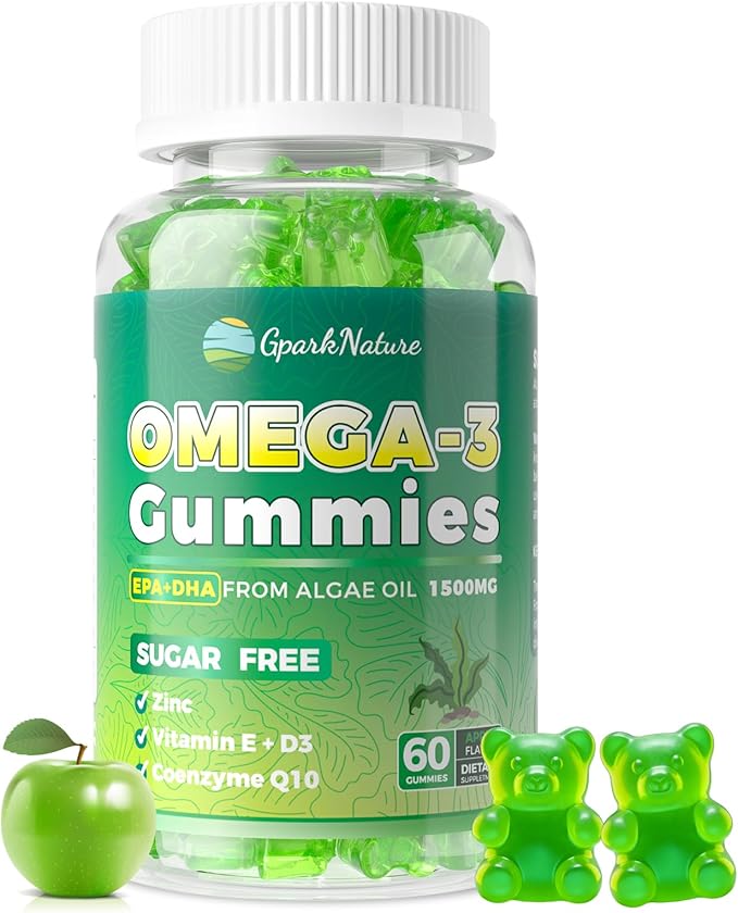 Omega 3 Fatty Acid Supplements for WomanVegen Omega-3 Supplement Gummies 1500Mg from Algae 0il(DHA 600mg &amp EPA 300mg) Turmeric Gummy for Adults Vitamins D3 E Zinc &amp MSM Sugar Free