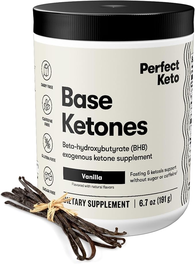 Perfect Keto Ketone Bundle — Exogenous Ketones Powder (Vanilla 6.7 oz) + 100 ct Urine Ketone Test Strips — Keto Support &amp Monitoring Kit for Low Carb/Ketogenic Diets