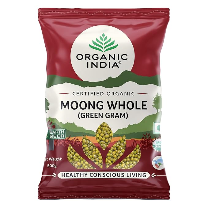 ORGANIC INDIA Rich in Proteins &amp Dietary Fiber Delicious in Taste Moong Whole (Green Gram) 500gm