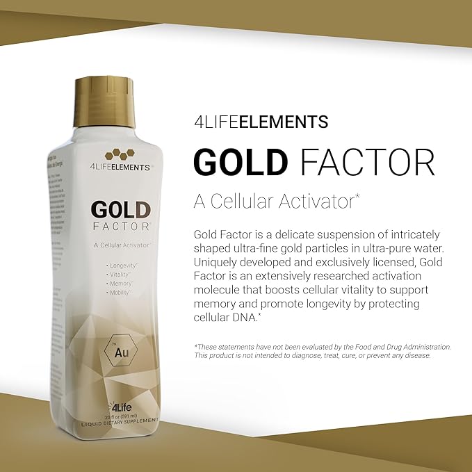 4LifeElements - Gold Factor Cellular Activator with Ultra-Fine Gold Particles for Vitality DNA &amp Telomere Support Brain Clarity - 32 oz
