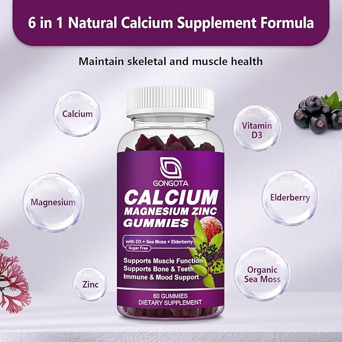 Calcium Magnesium Zinc with Vitamin D3 Supplement Highly Absorbent Calcium Gummies with 300mg Magnesium glycinate Support Bone &amp Teeth Muscle for Adults and TeensSugar Free Vegan (2 Pack)