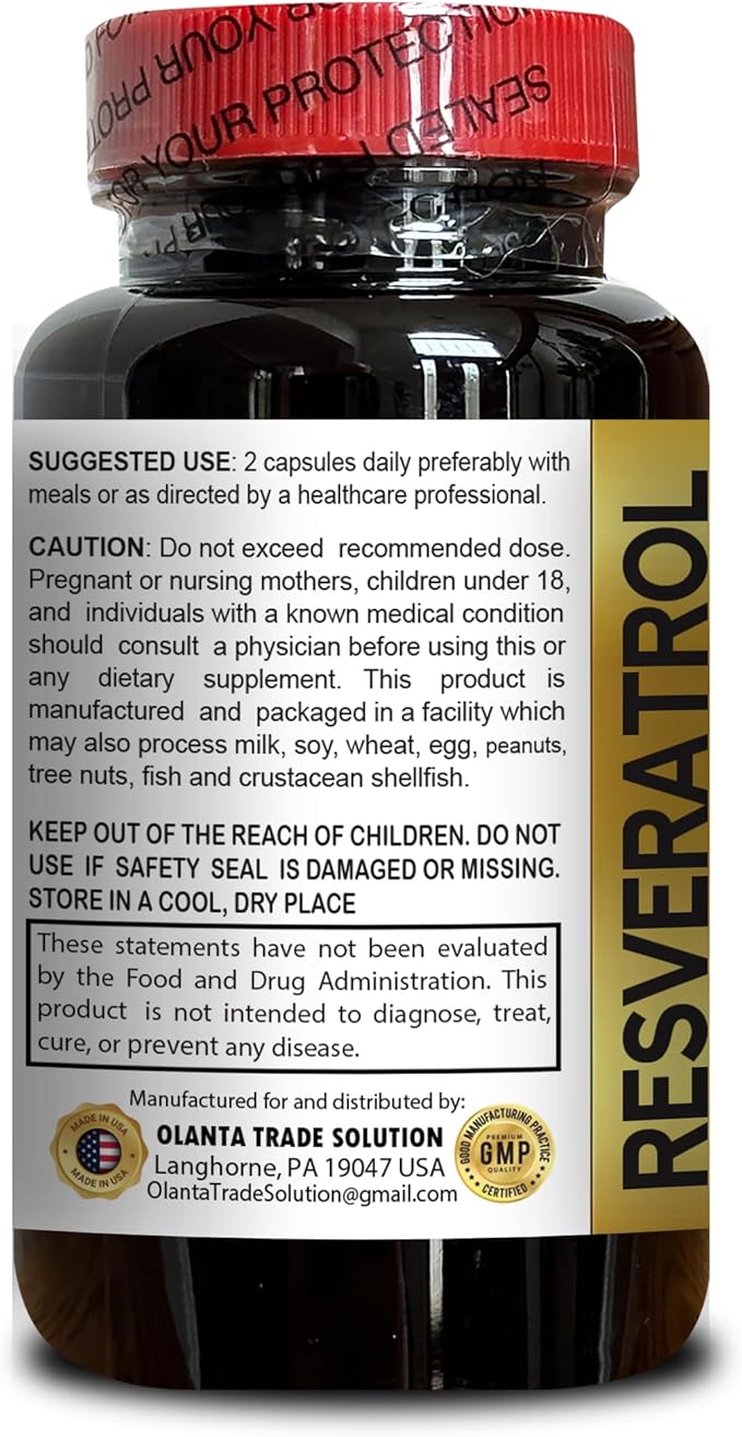 Trans-Resveratrol Complex | Antioxidant Power | Eye &amp Vision Support | Healthy Lifestyle &amp Cellular Energy Formula | 2 Bottles 120 Capsules