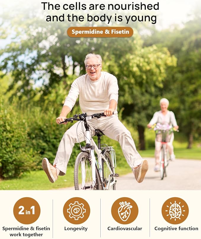 Spermidine &amp Probiotics - 60 Billion CFU for Gut Health Longevity Cell Renewal &amp Immune Support 20mg 98% Spermidine &amp 300mg Fisetin