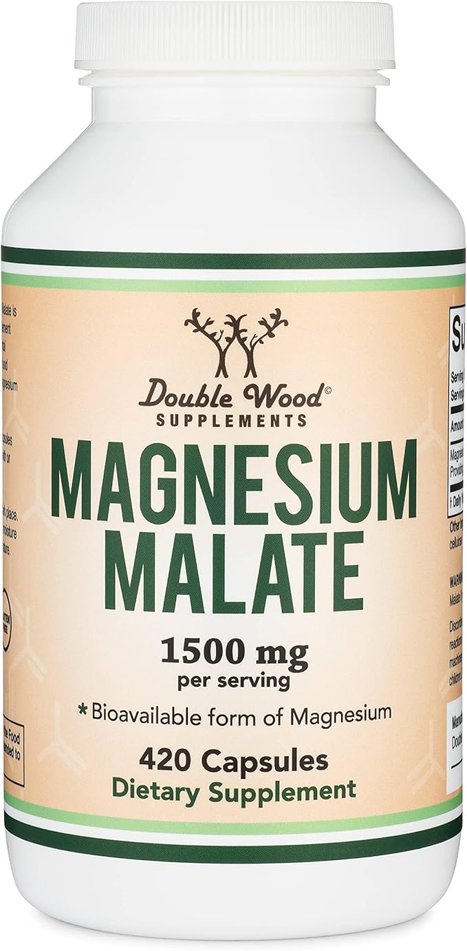 Magnesium Malate Capsules (420 Count) - 1500mg Per Serving (Magnesium Bonded to Malic Acid) Third Party Tested Vegan Friendly Gluten Free by Double Wood Supplements (Pack of 2)