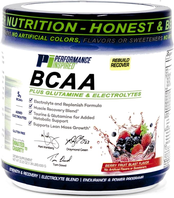 Performance Inspired Nutrition BCAA Powder – 5G BCAA with Electrolytes Taurine &amp Glutamine – All-Natural &amp Clean – Muscle Recovery &amp Repair – Berry Fruit Blast – 1.39 lb