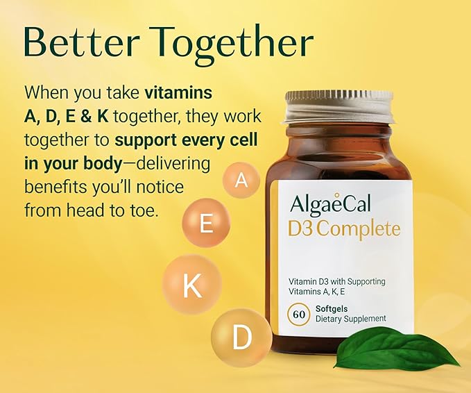 ALGAECAL D3 Complete - Enhanced Immune Support &amp Bone Health with D3 K2 A &amp E - Whole Body Wellness &amp Bone Strength 60 softgels (3 Packs)