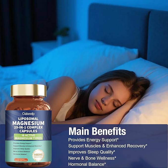 2 Pack 29-in-1 Liposomal 18 Active Types Magnesium Complex 1400MG CapsuleL-Threonate Glycinate Malate etcMild &amp EfficientExtra Vitamin B6 B12 D3K2 &amp CoQ10 Relaxation Nerve* &amp Hert* Sup