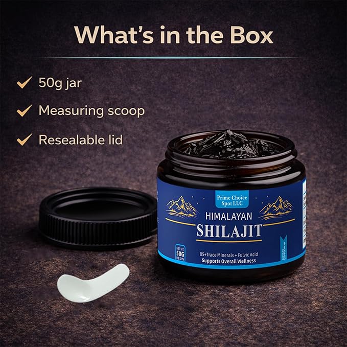 Himalayan Shilajit Resin 50g | Pure Gold Grade Mumiyo from Gilgit-Baltistan | Raw Mineral Pitch with Fulvic &amp Humic Acid | 85+ Trace Minerals
