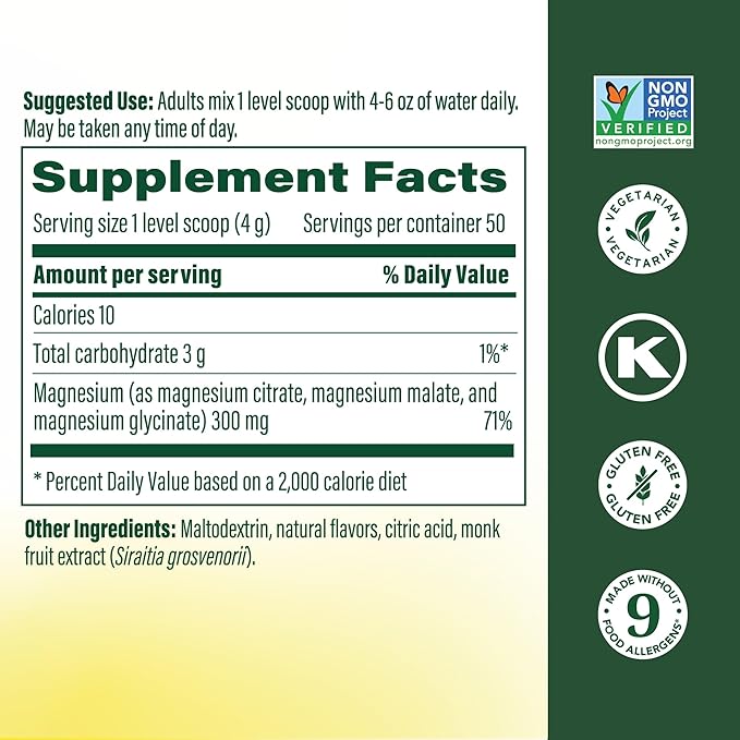 MegaFood Relax + Calm Magnesium Powder - Highly Absorbable Magnesium Glycinate Citrate &amp Malate - Without 9 Food Allergens - BlackBerry Hibiscus Oasis - 7.05 Oz (50 Servings)