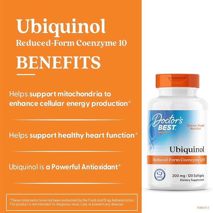 Doctor's Best Kaneka Ubiquinol 200 mg Supplement for Men &amp Women - Reduced Form CoQ10 Coenzyme Q10 200mg for Antioxidants &amp Heart Health Support Non GMO Gluten Free Soy Free - 120 Softgels