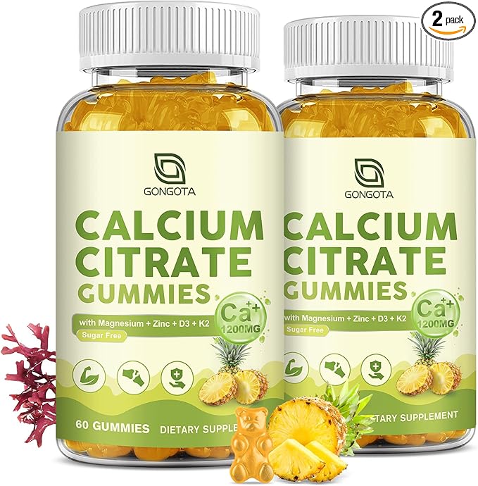 Calcium Citrate Gummies for Women 1200mg Calcium Citrate Magnesium with Vitamin C D3 K2 Absorption Calcium Supplements for Bone Muscle Immune Sugar Free (120Count)