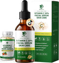 Vitamin C Serum for Face 20% Brightening Face Serum with Sodium Hyaluronate for Dark Spots &amp Fine Lines – Support Collagen &amp Skin Radiance Plus Vit C Caps for Inside-Out Support 1 Fl Oz + 6