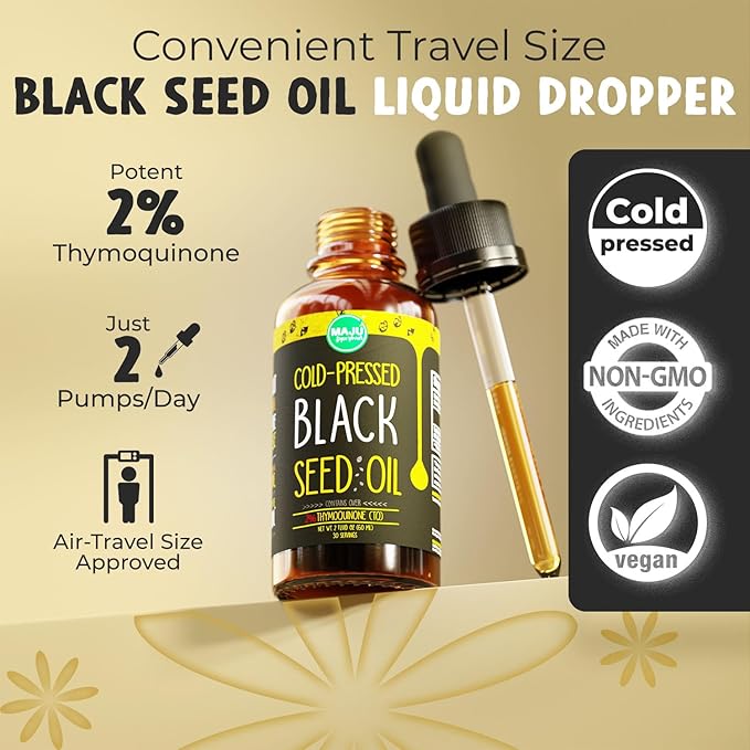 Maju Superfoods Black Seed Oil 2 oz and Black Seed Oil Capsules Bundle