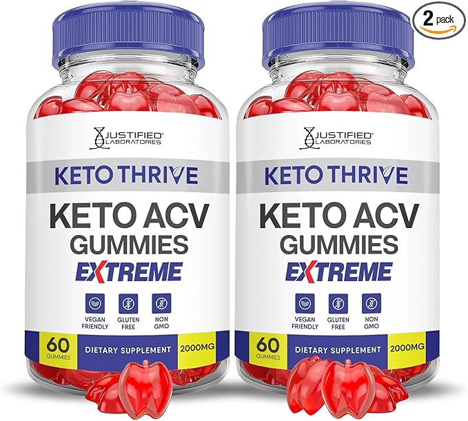 Justified Laboratories (2 Pack Keto Thrive Keto ACV Gummies Extreme 2000MG Keto Thrive Keto Gummies Apple Cider Vinegar Formulated with Pomegranate Beet Juice Powder B12 Vegan Non GMO 120 Gummys