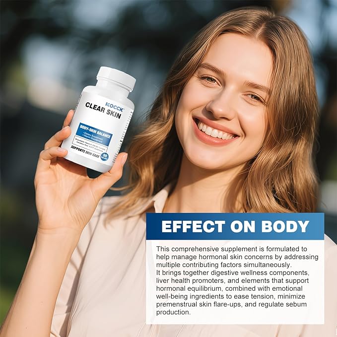 Hormonal Acne Supplement 5-HTP Skin Care Vitamins Natural Supplement Cruelty Free - 30 Servings 90 Capsules. (Strawberry)