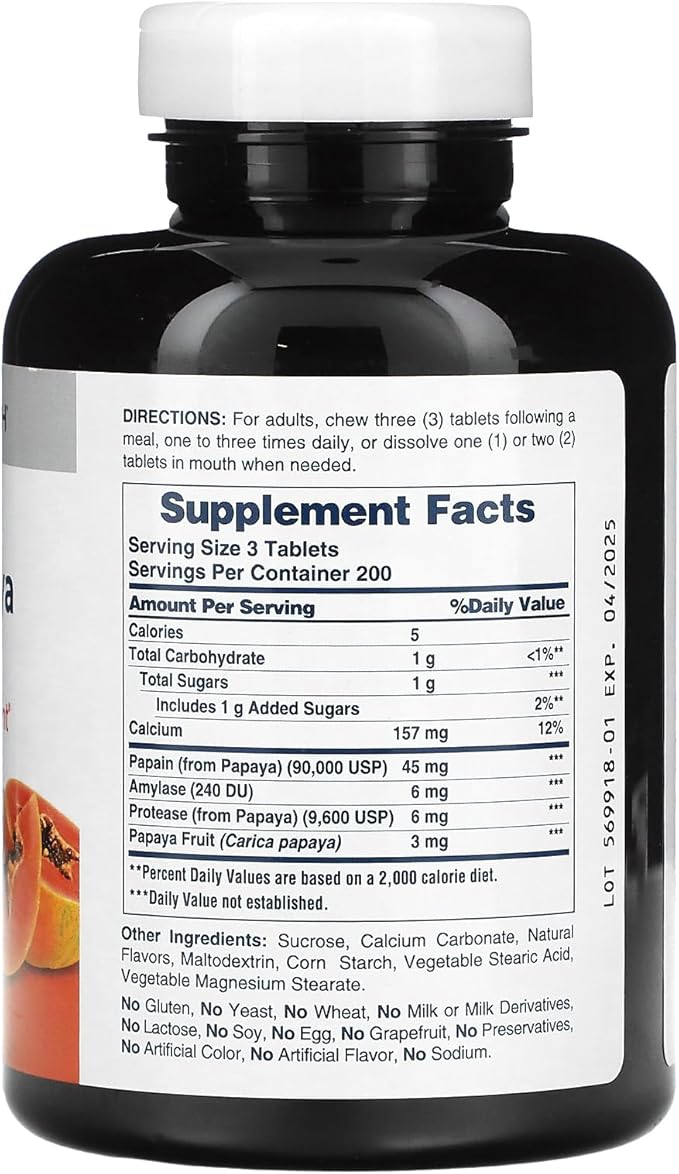 American Health Original Papaya Enzyme 600 Chewable Tablets 6 Pack