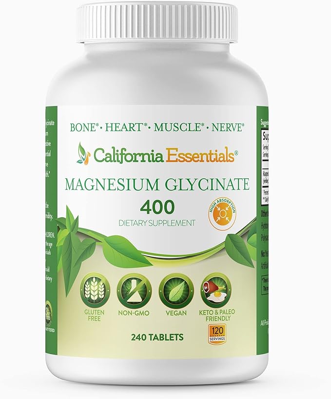 Magnesium Glycinate 400 - Chelated High Absorption Magnesium for Muscle Relief Bone &amp Heart Support -Vegan Non-GMO Gluten-Free 240 Tablets (Servings 120 Serving Size (2) 200mg Tablets)