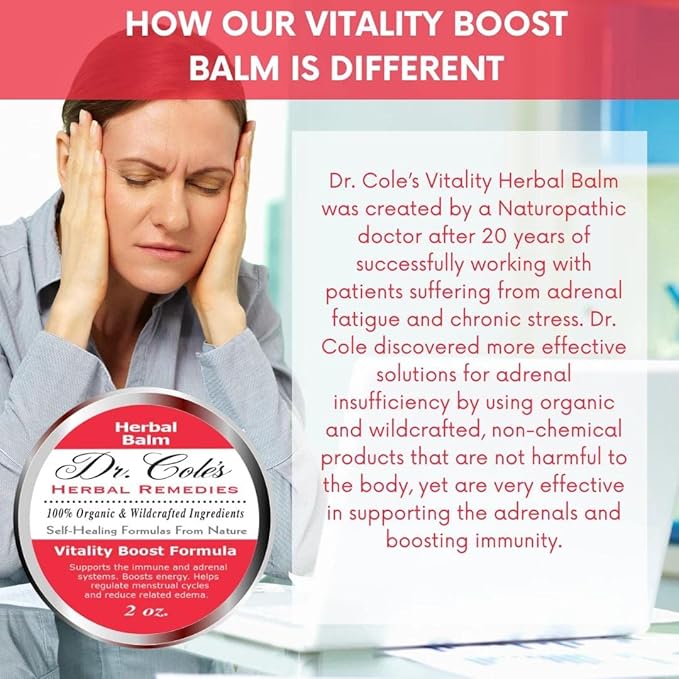 Dr. Cole’s Organic Herbal Vitality Boost Balm - May Assist with Low Energy &amp Adrenal Fatigue