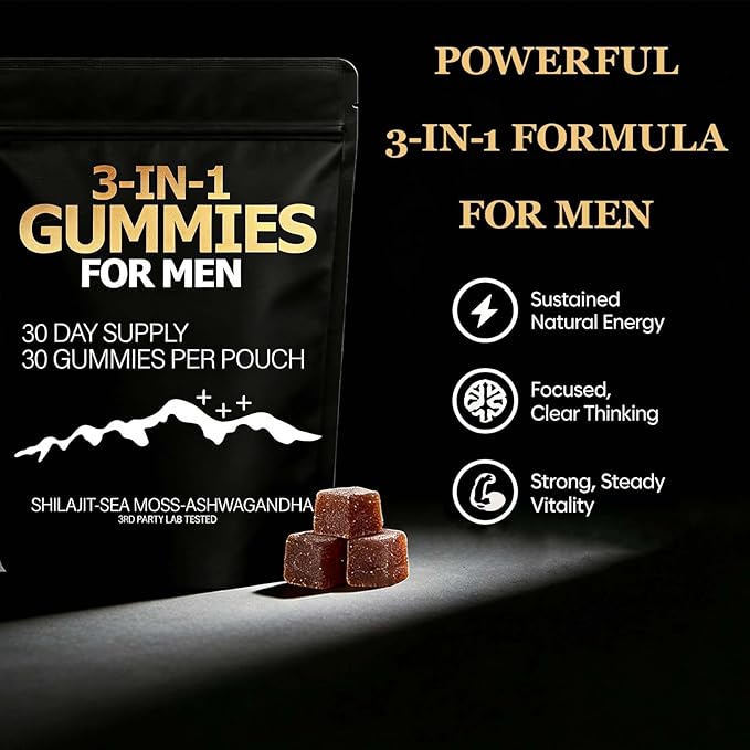 Zenith 3 in 1 Gummies for MenShilajit Gold Gummies with Sea Moss Ashwagandha Organic Manuka Honey Burdock Root Palm Moss ExtractEnergy Support