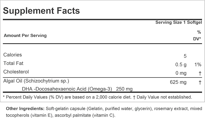 ANDREW LESSMAN Algal DHA 250mg 360 Softgels - Plant-Based Omega-3 Oils Natural Marine Algae High DHA Non-GMO High Potency No Stomach Upset No Fishy Aftertaste. Small Easy to Swallow