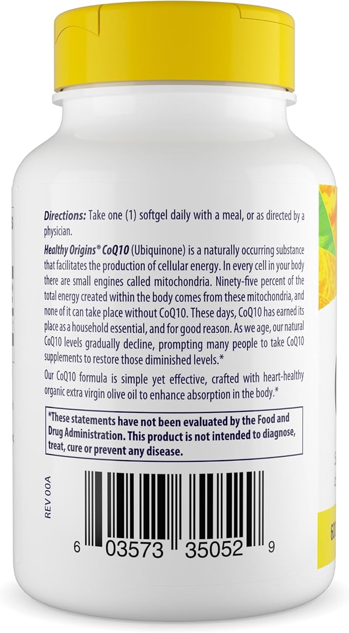Healthy Origins® CoQ10 600 mg – Natural Trans-Isomer Ubiquinone – Yeast Fermented Supports Heart Health &amp Cellular Energy – Non-GMO 30 Softgels